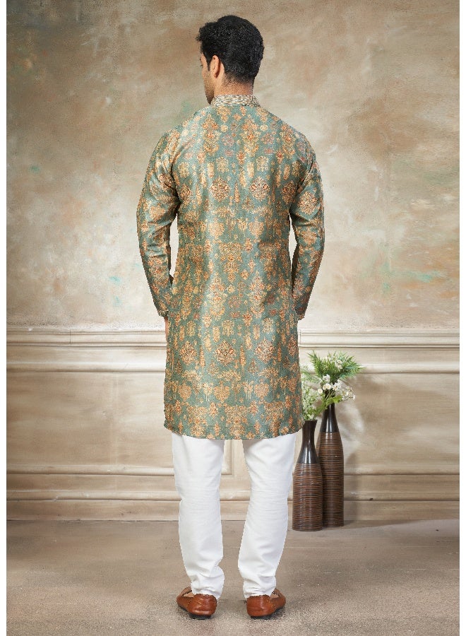 OUTLUK Premium Silk Kurta in Blue for Men - Image 2